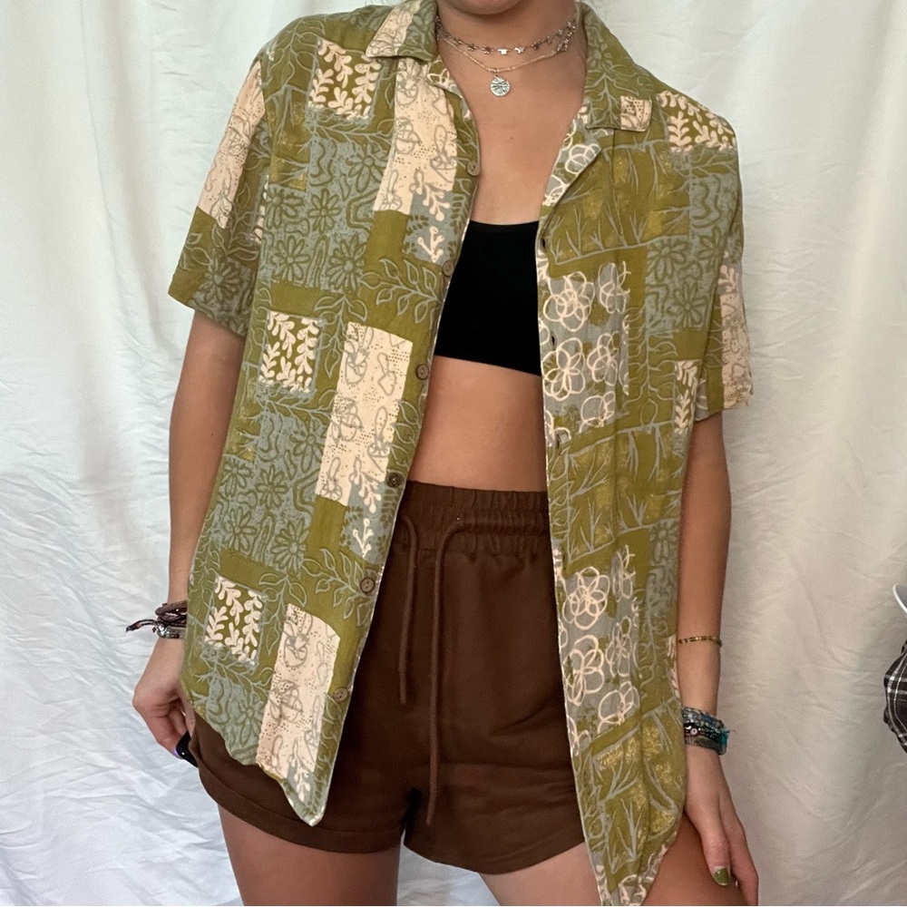 earthbound unisex patchwork button up